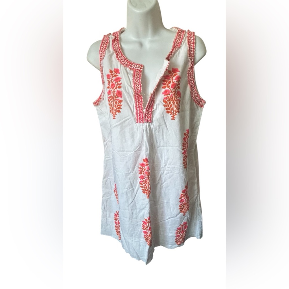 Gretchen Scott Designs White, pink,Coral Floral Summer Tank,Dress, SzM